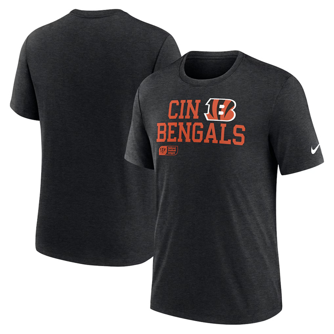 Men's Black Cincinnati Bengals Overlap Lockup Tri-Blend T-Shirt